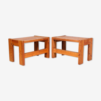 Pair of solid pine side tables Sweden 1970s