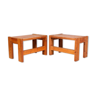 Pair of solid pine side tables Sweden 1970s