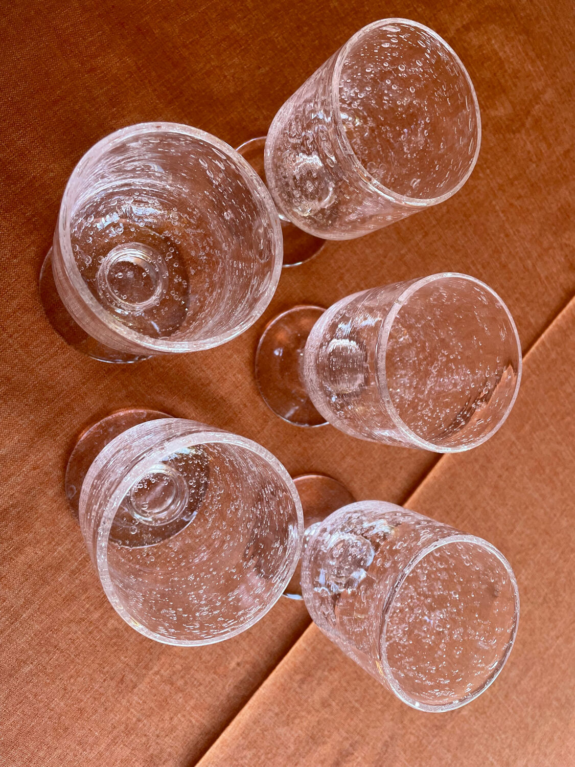 Set of 5 pink bubble glasses – Biot glassware – vintage** Pretty lo