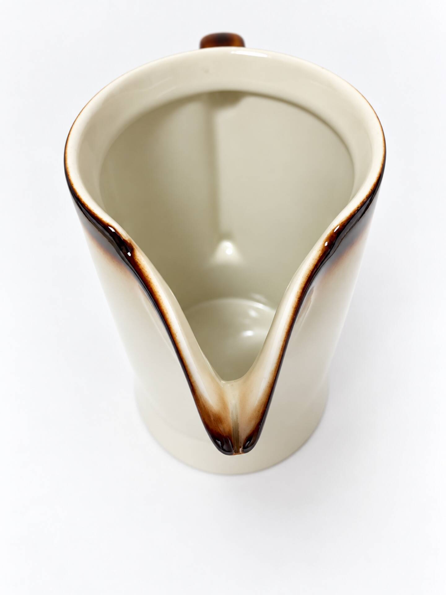 Vintage ceramic jug in ivory and brown – 1960s/70s