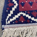 Tapis en laine nouée à la main 1970 80x140cm bordeaux bleu