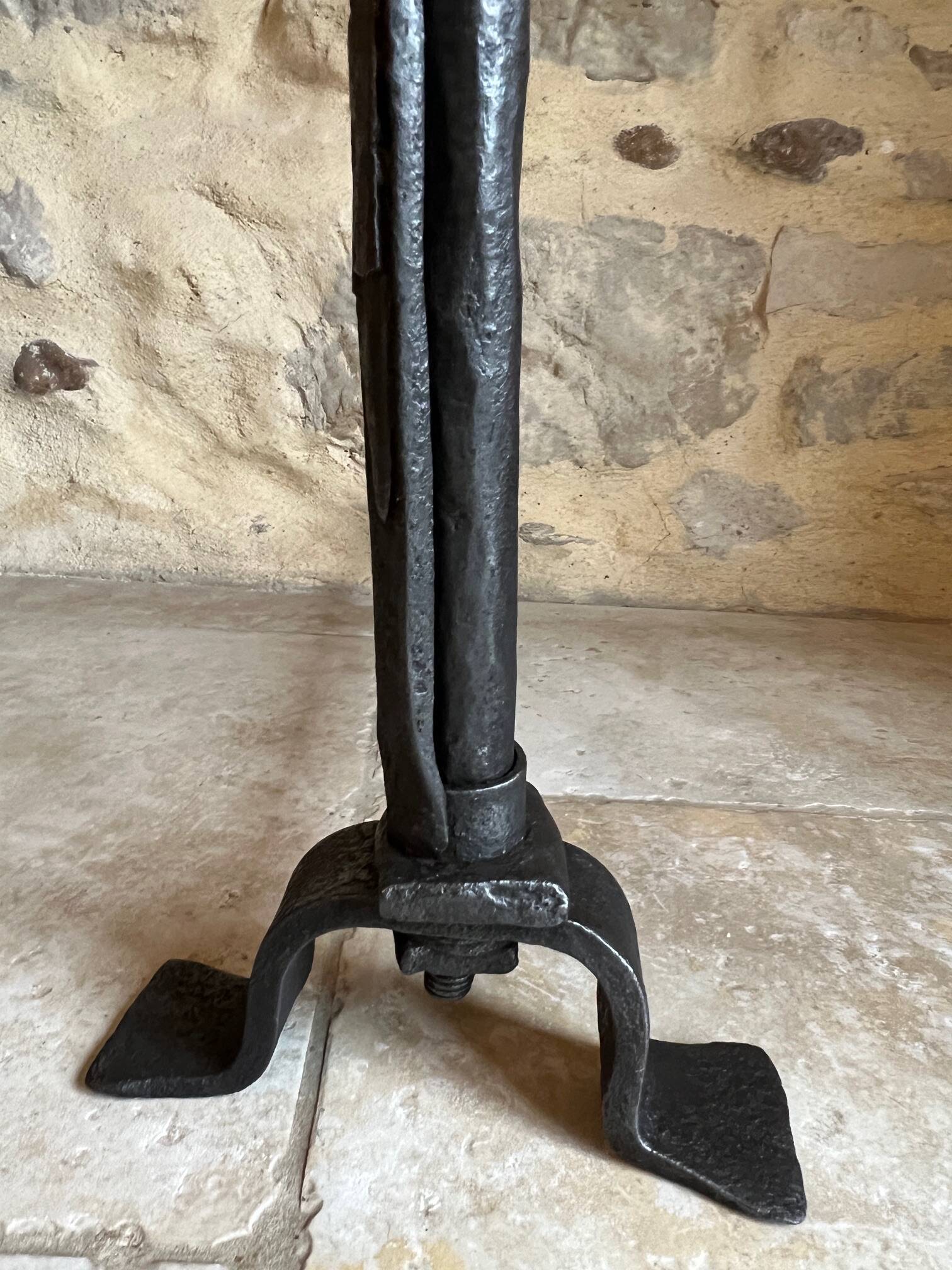 Pair of 18th century wrought iron andirons, log-carrying andirons