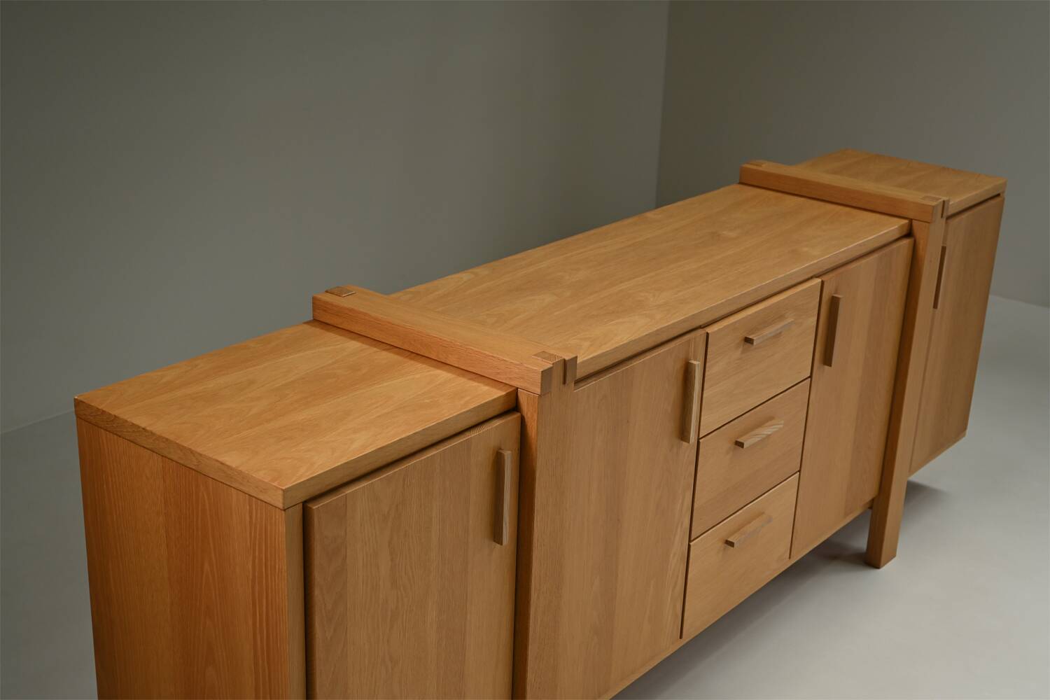 Large brustalist oak sideboard, Belgium.
