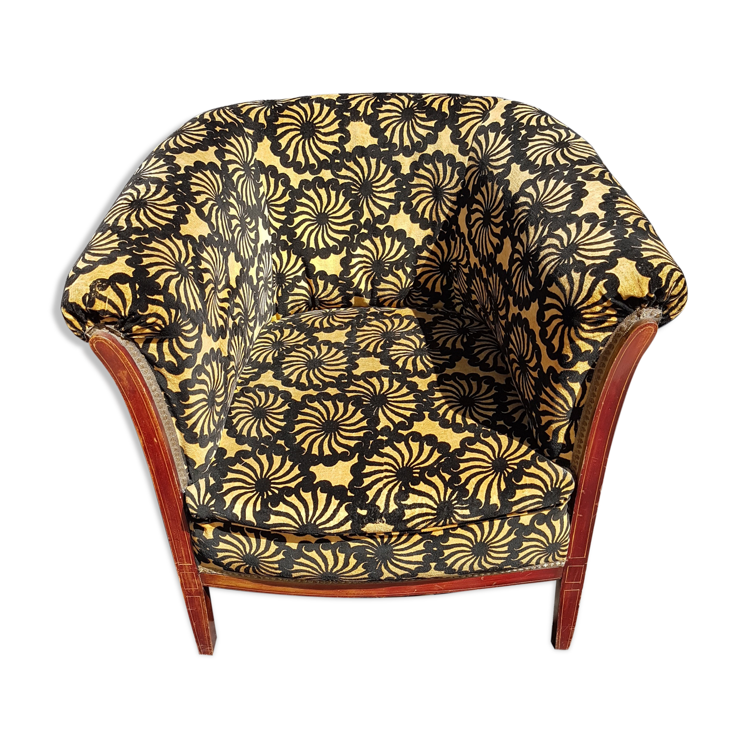 Fauteuil tonneau art déco  velours marguerite esprit boudoir dandy