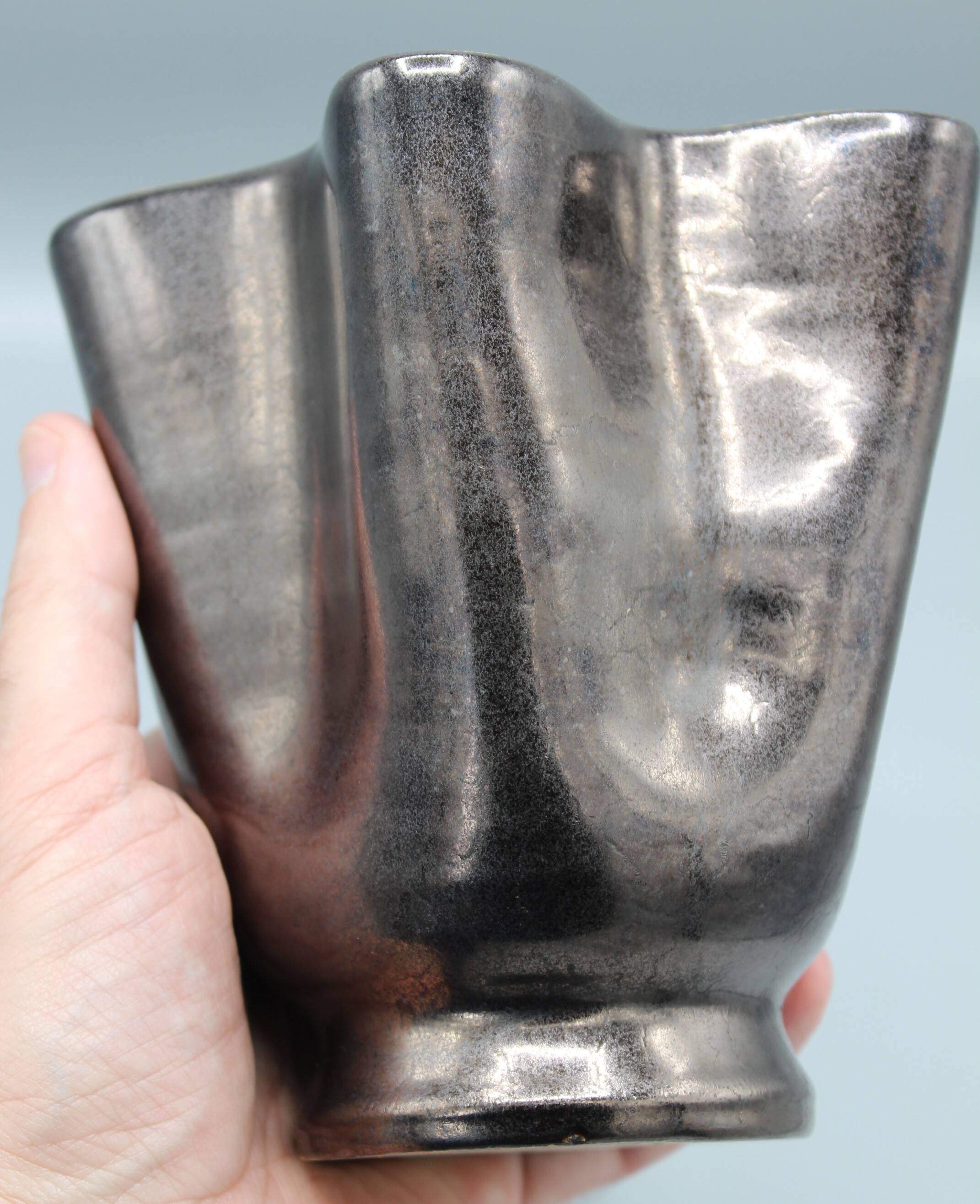 Vintage yellow and black ceramic vase design 50s 60s