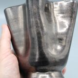 Vase vintage ceramique jaune et noir design annees 50 60