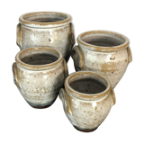 Set of 4 enamelled sandstone pots