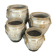 Set of 4 enamelled sandstone pots