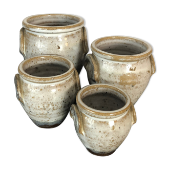 Set of 4 enamelled sandstone pots