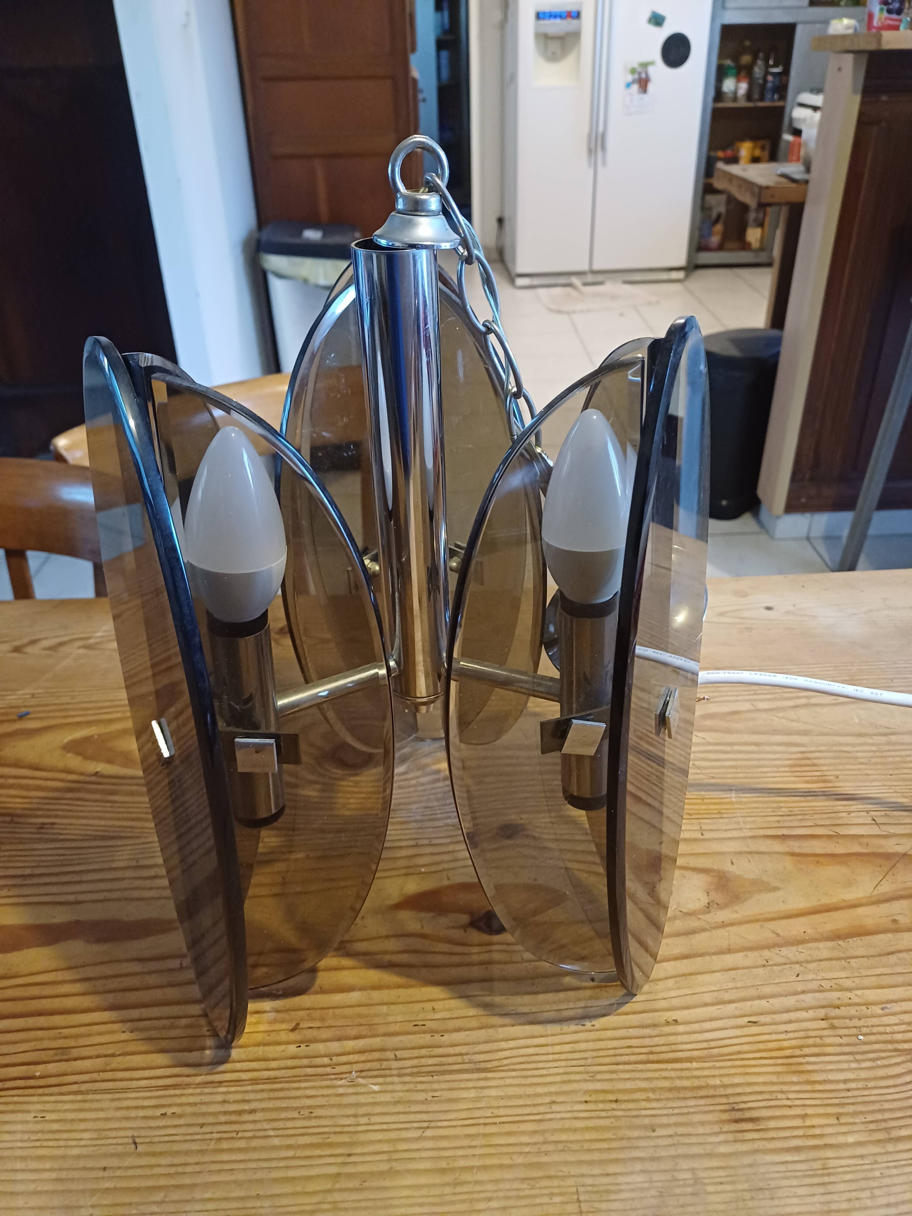 Vintage Chandelier Veca, Chrome and Smoked Glass