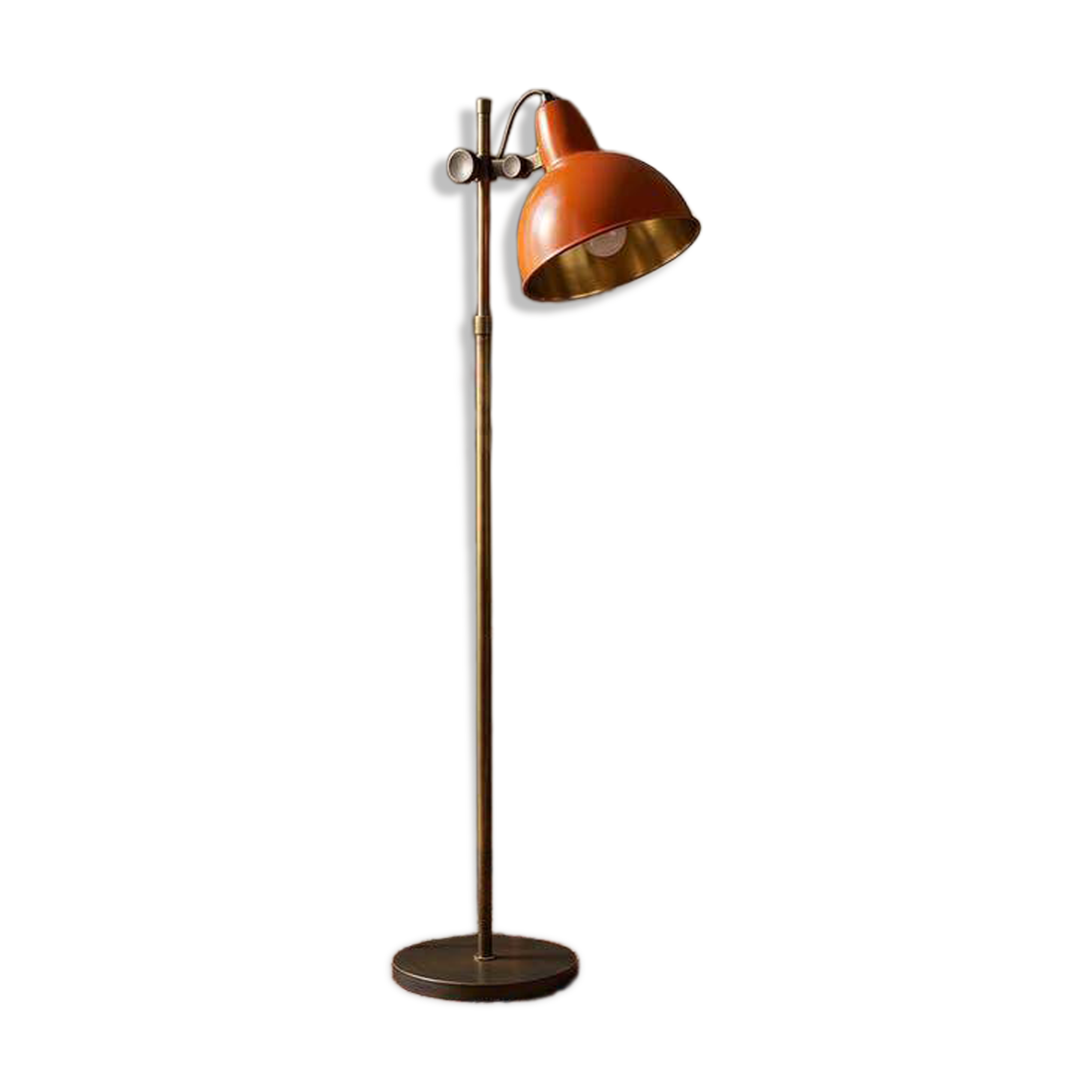Vintage orange-red floor lamp with chrome.