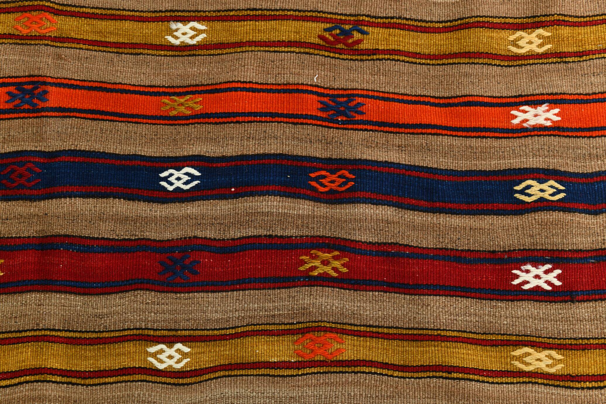 Turkish Red & Blue Striped Kilim Rug, 151x244Cm