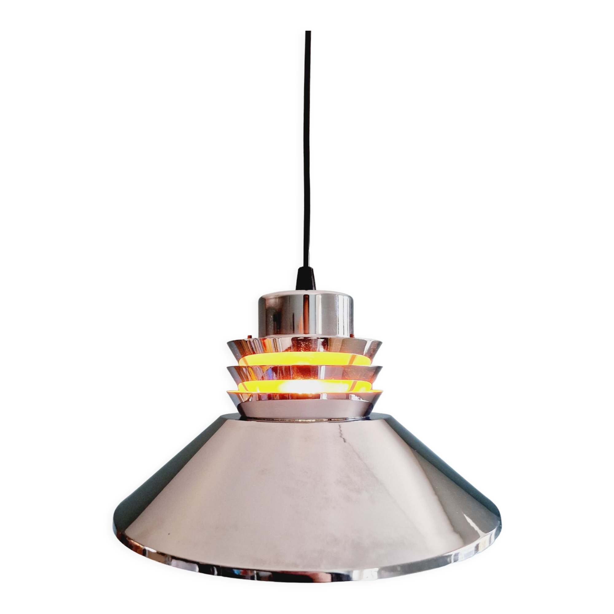 Chromed metal pendant lamp, Scandinavian design, 70s