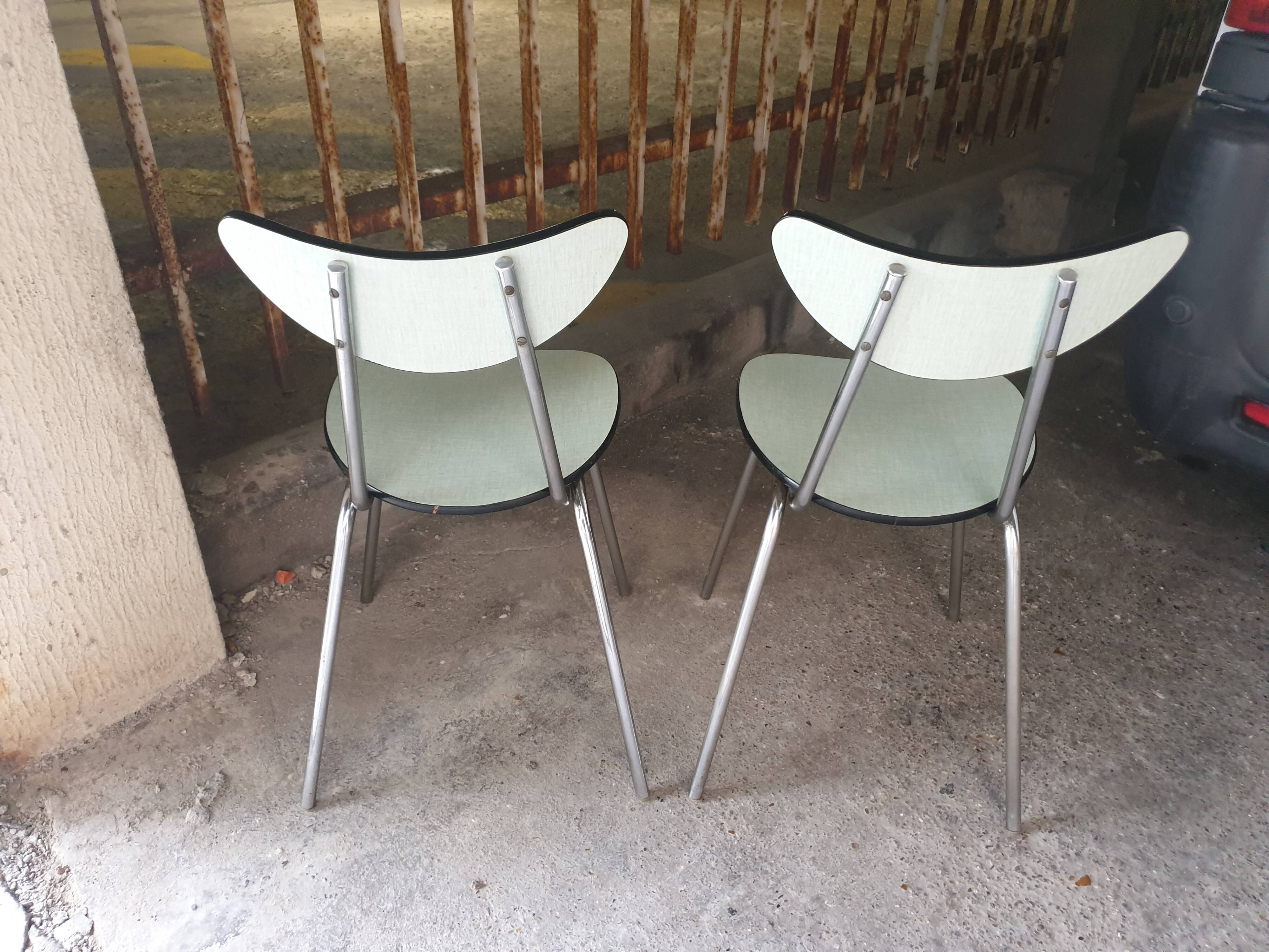 2 seventies water green formica chairs