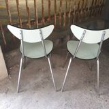 2  chaises en formica vert d'eau, 1970
