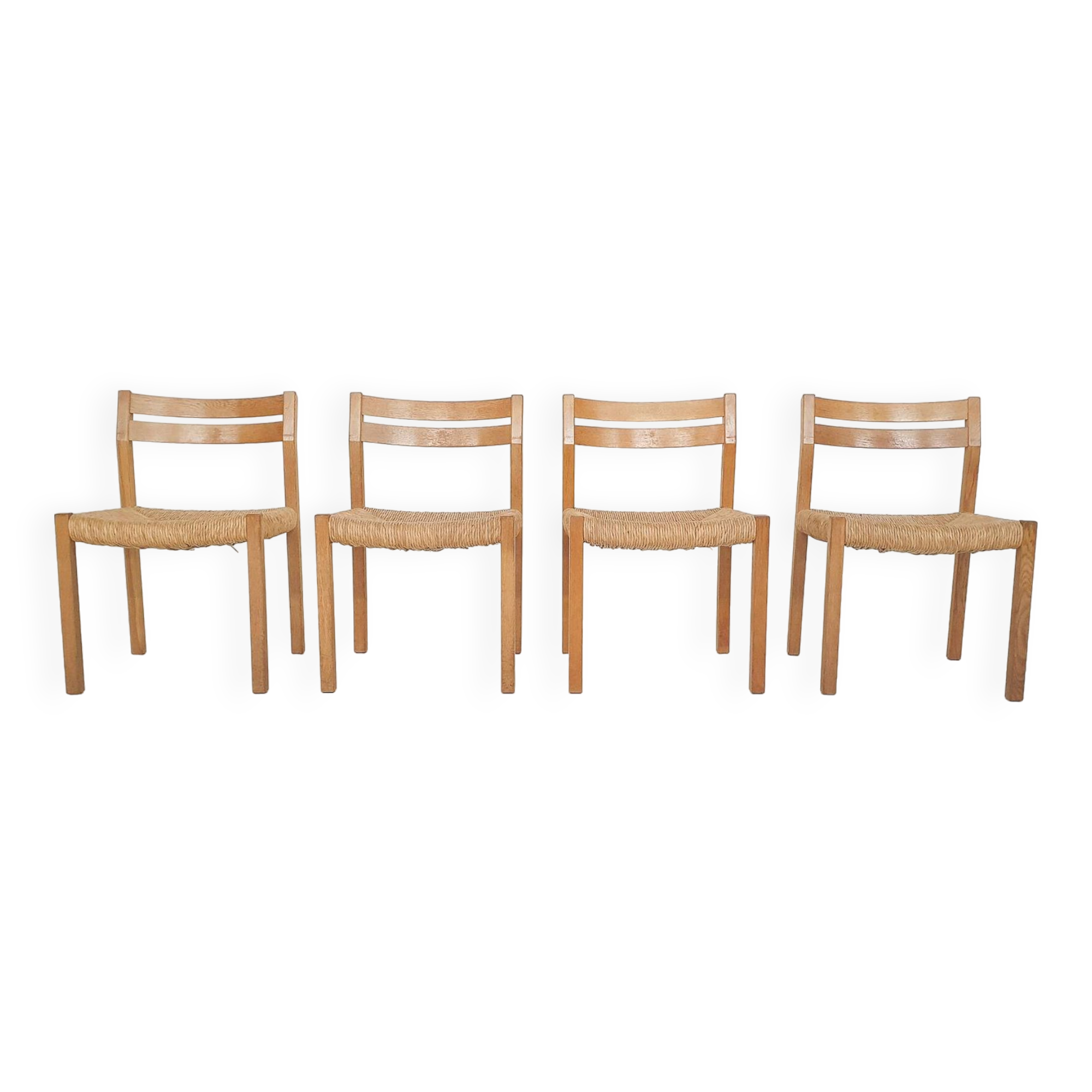 Set of four oak and sisal dining chairs model 401 by JL Moller, Denmark 1970's