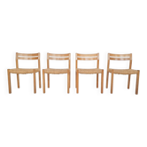 Ensemble de quatre chaises de salle à manger en chêne et sisal modèle 401 par J.L Moller, Danemark années 1970