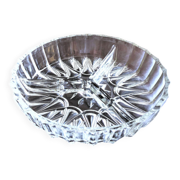 Serving dish called "beggar" with 3 compartments cut glass