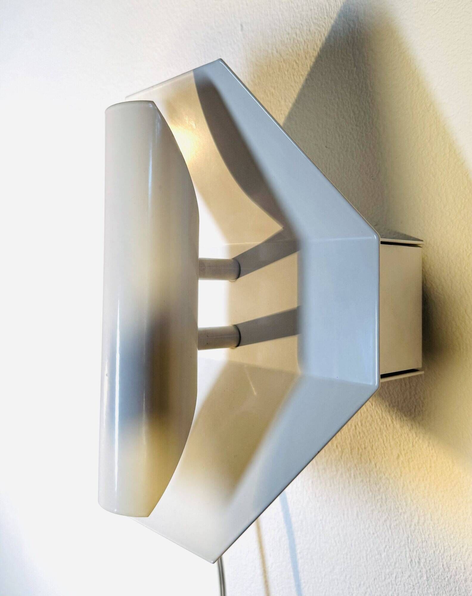 Geometric Sculptural Wall Lamp In White By Dijkstra Lampen, The Netherlands, 1980S