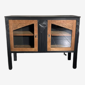 Art deco cabinet oak and black