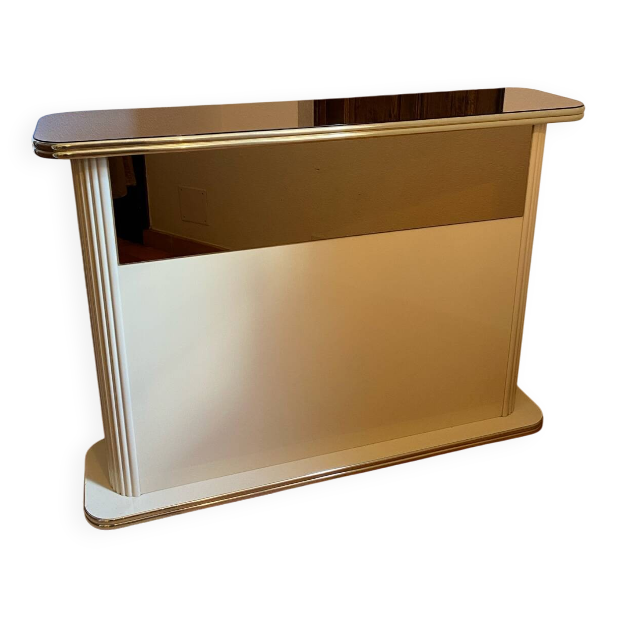 Bar, wooden counter, mirror and brass, 1970s