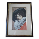 Old signed painting representing a musketeer