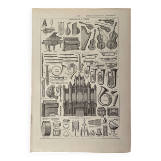 Lithographie sur la musique (instruments) - 1920