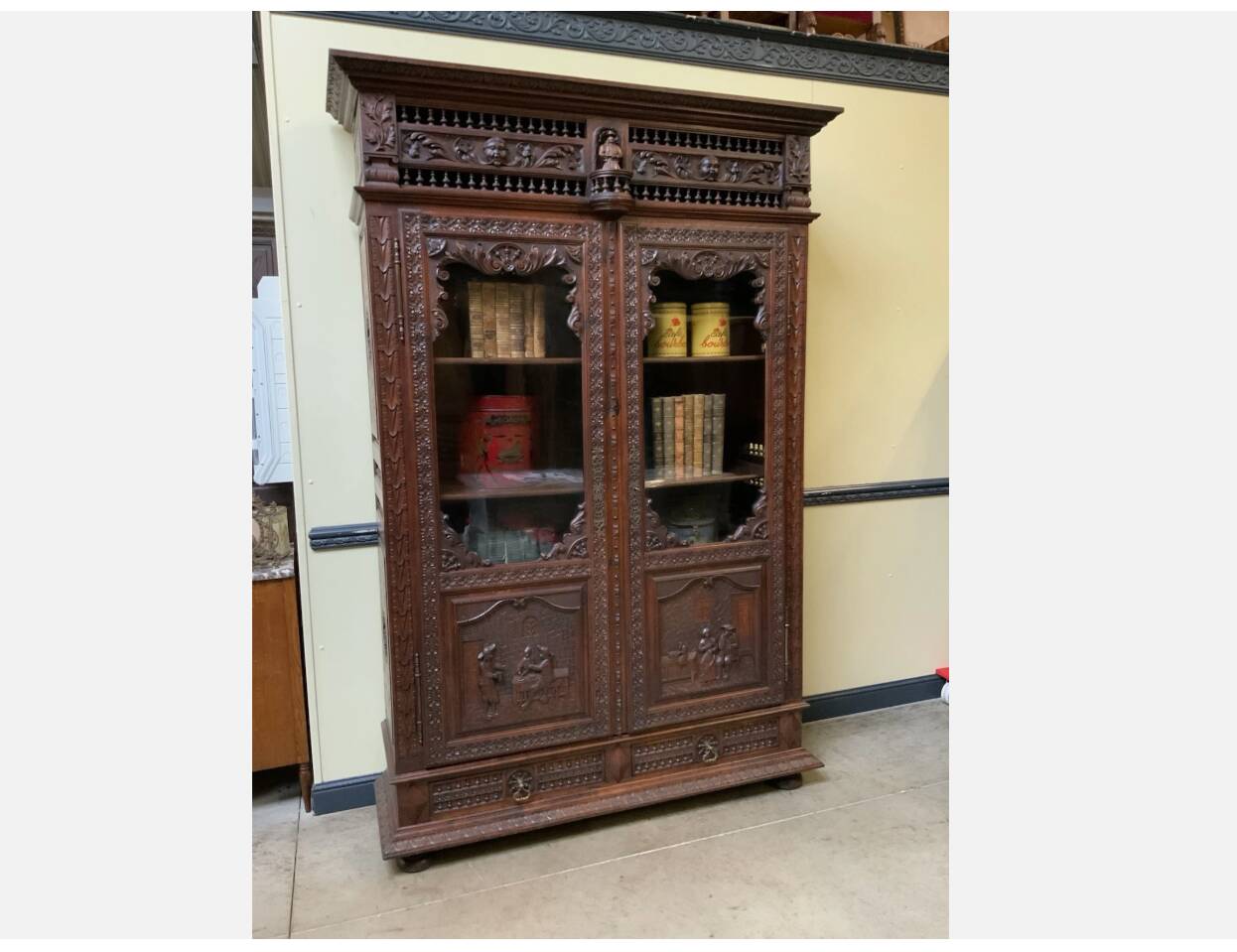Antique impressive Breton display cabinet, bookcase