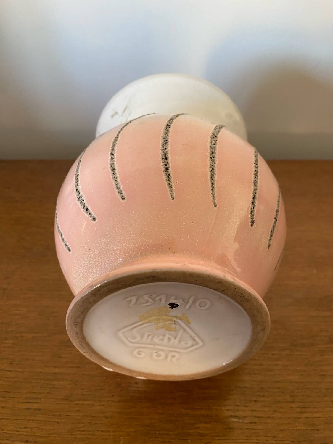 Antique strehla vase pink & white ceramic west germany vintage