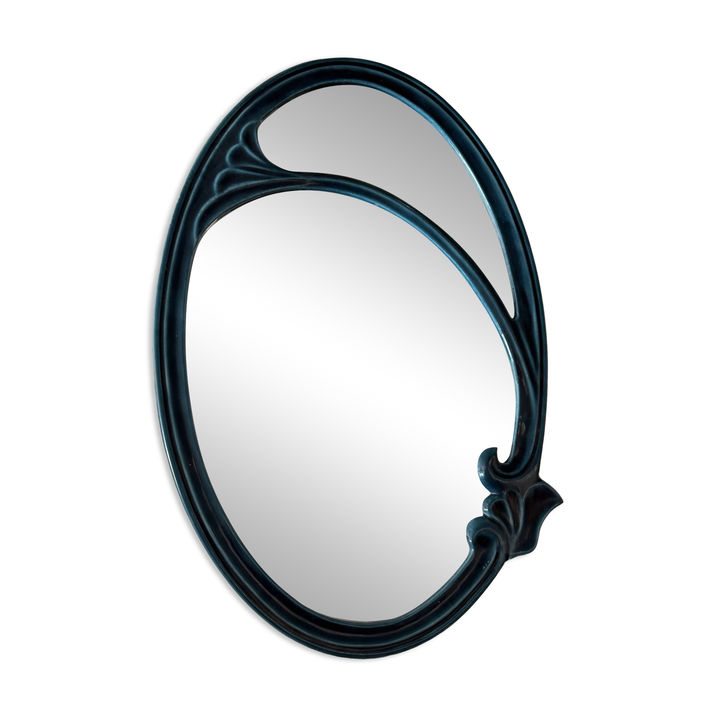 Art Nouveau style mirror in imperial green enamelled cast iron – Circa 1980