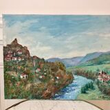 Oil painting on canvas chateau signed vintage