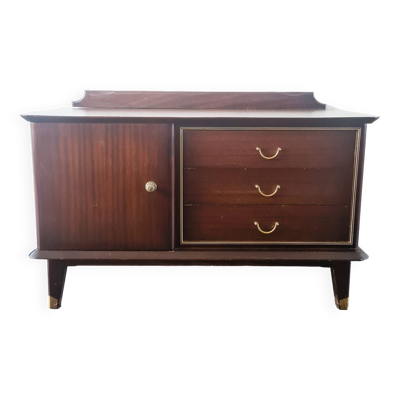 Enfilade en bois foncé et finitions laiton pieds compas