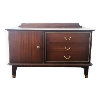 Dark wood sideboard with brass finishes and compass feet