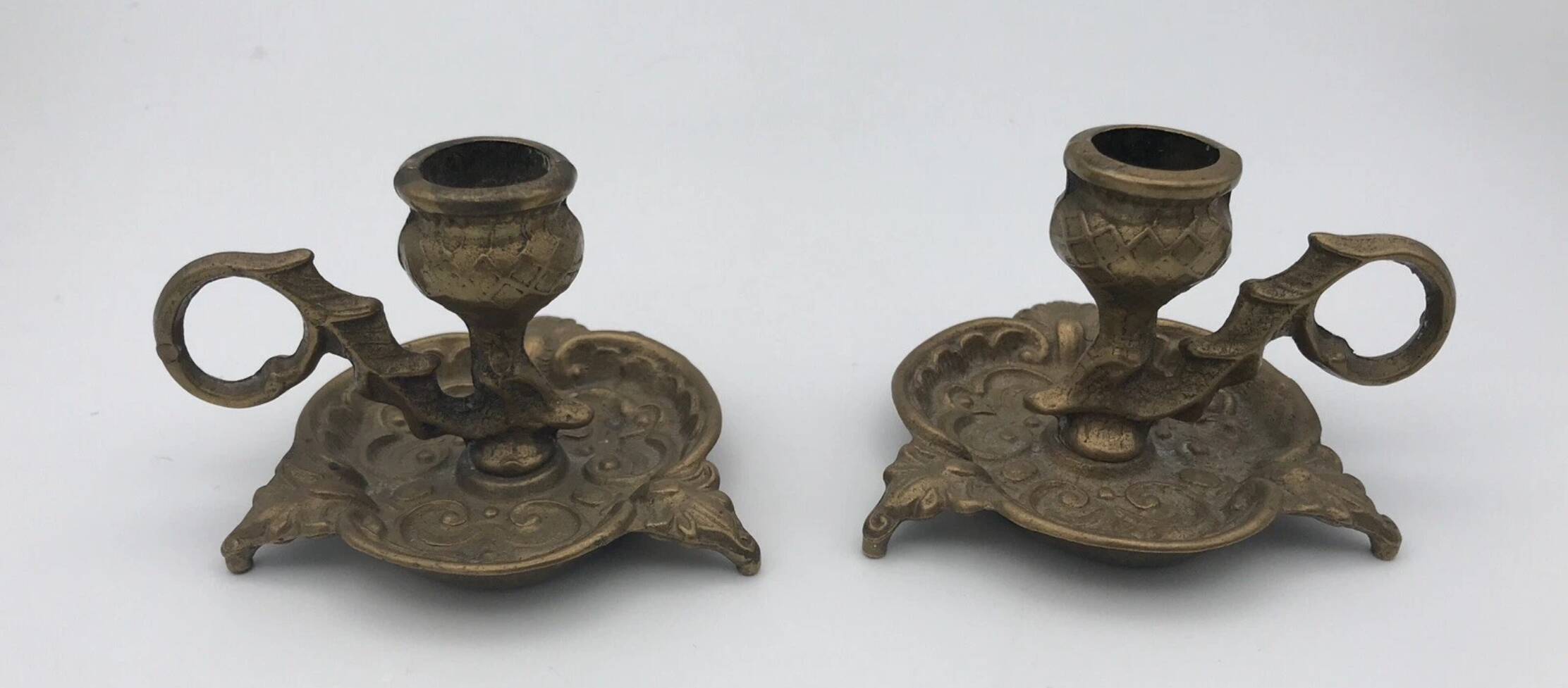 Pair of vintage brass table candlesticks