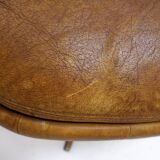 Brown leather swivel footrest with metal base - De Sede, Switzerland.