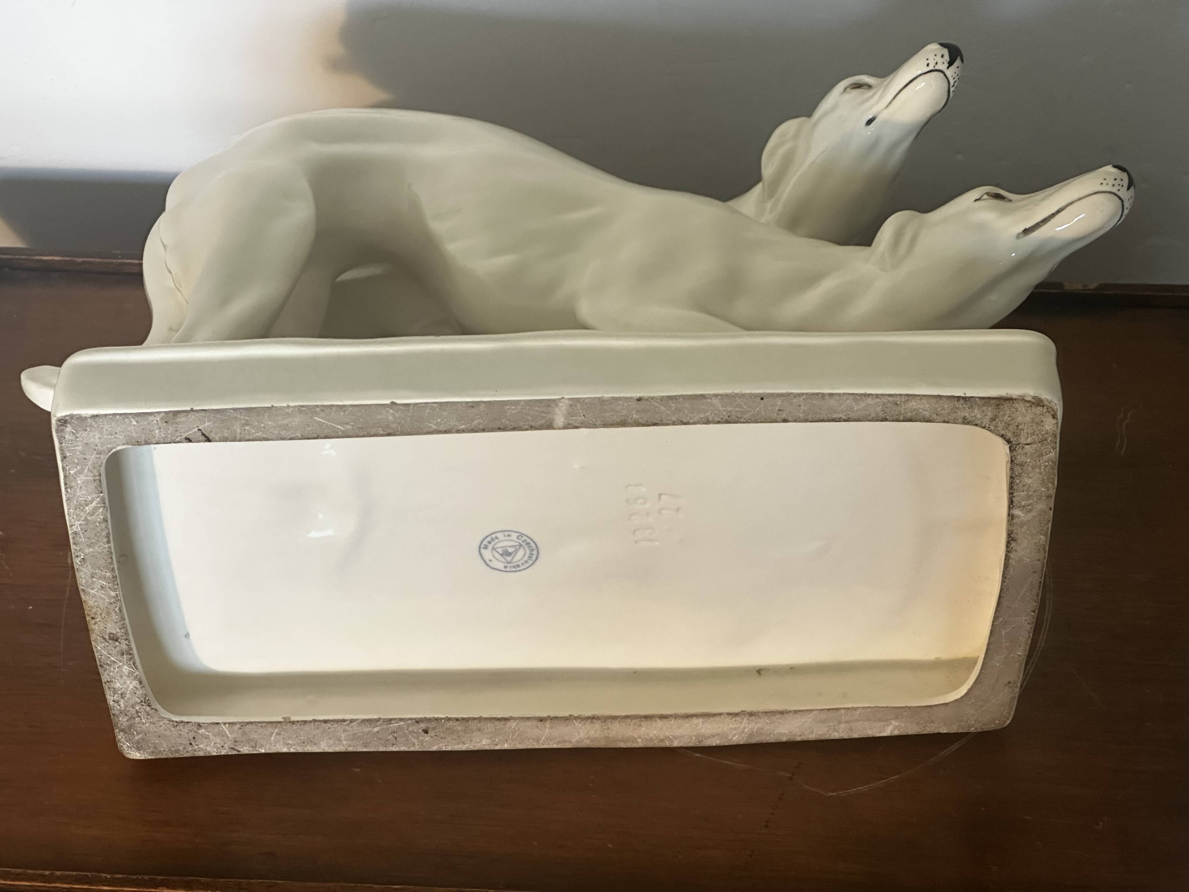 Pair of Borzoi - White Greyhounds - Art Deco ceramic