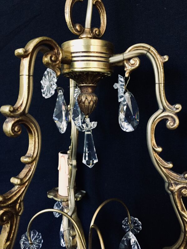 Lustre cage 3 lumière bronze et cristal