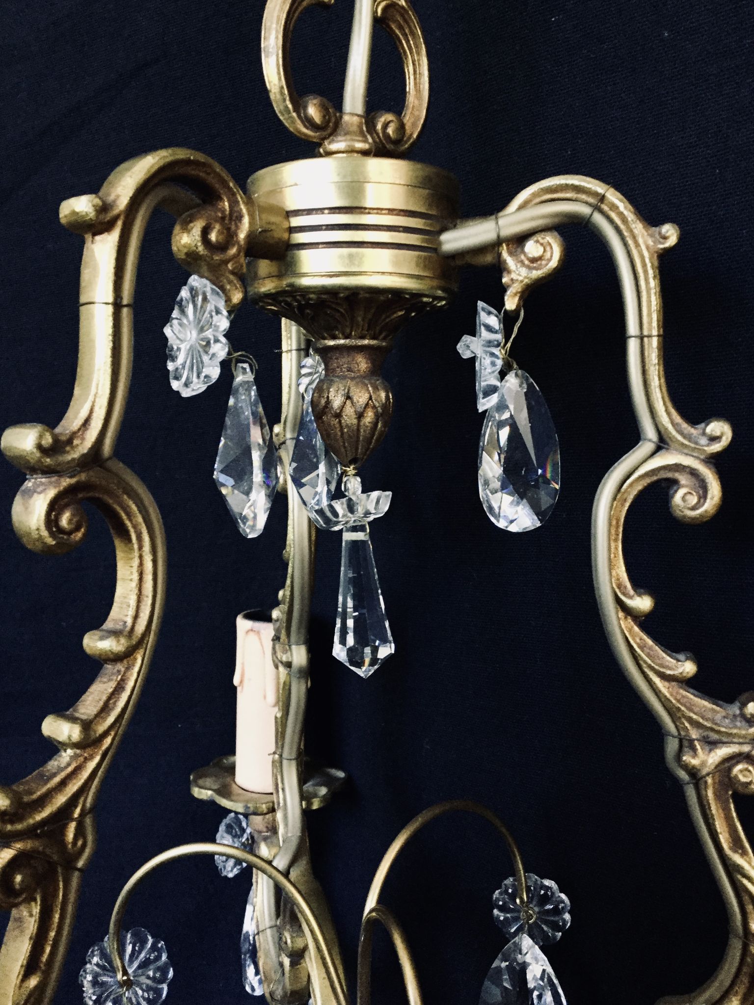 Bronze and crystal 3 light cage chandelier
