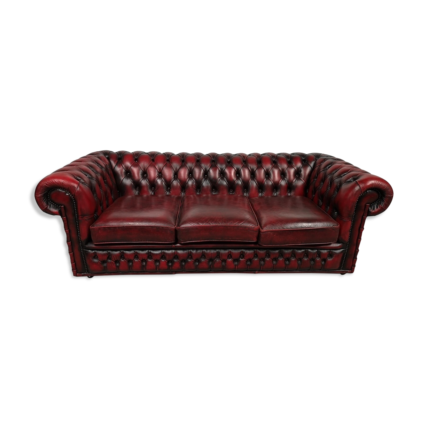 Sofa chesterfield burgundy leather three seater bamboo