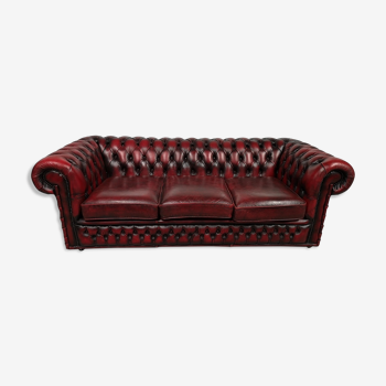 Sofa chesterfield burgundy leather three seater bamboo