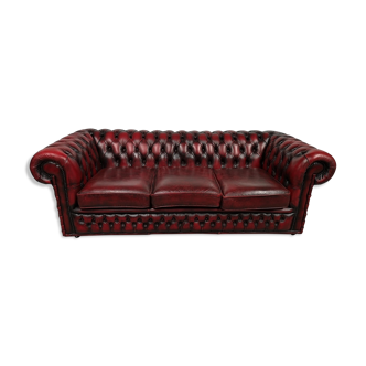Sofa chesterfield burgundy leather three seater bamboo