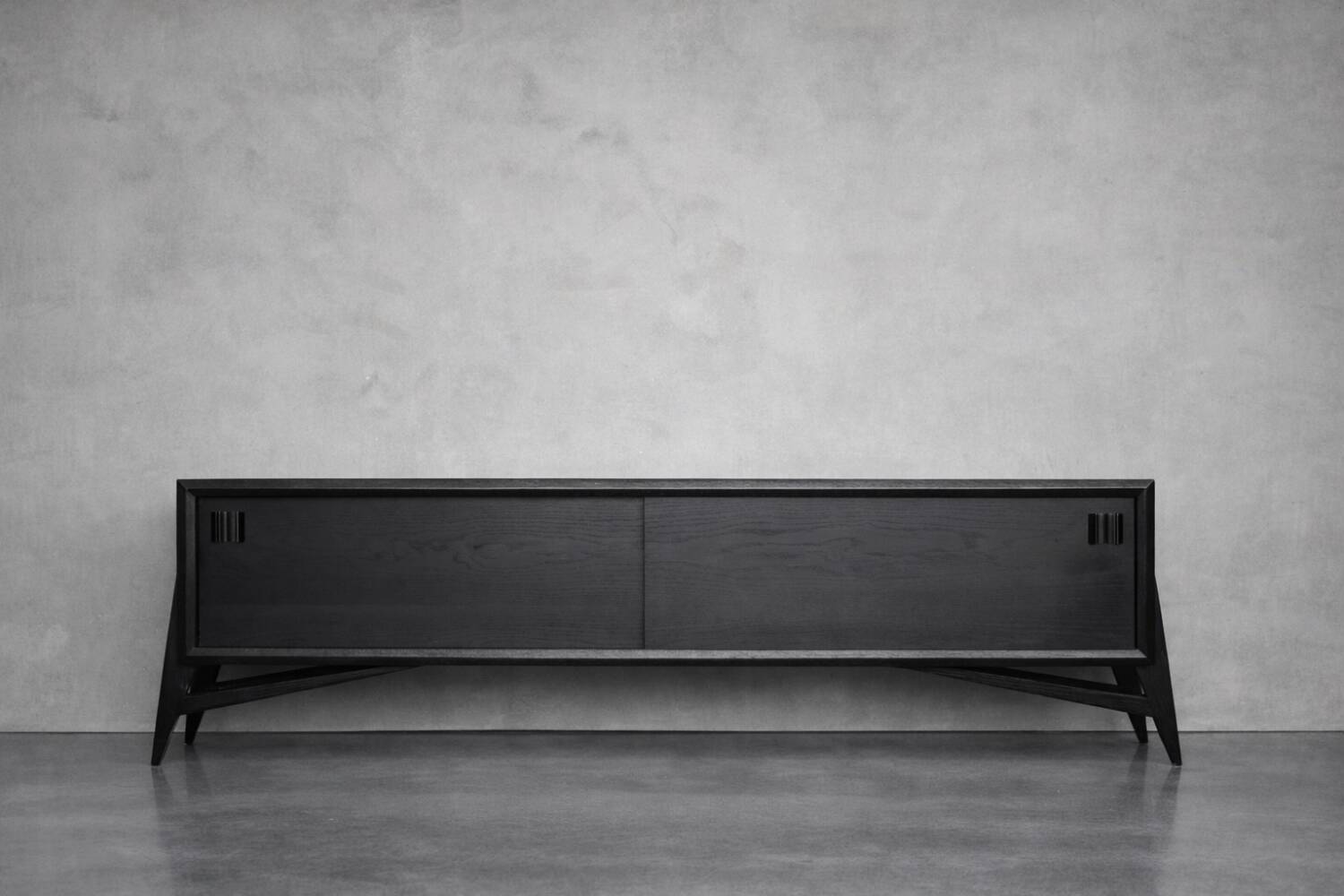 Vintage Mid-Century Scandinavian Modern Dark Oak Sideboard & Wooden Handles