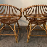 Pair of rattan shell armchairs 60s