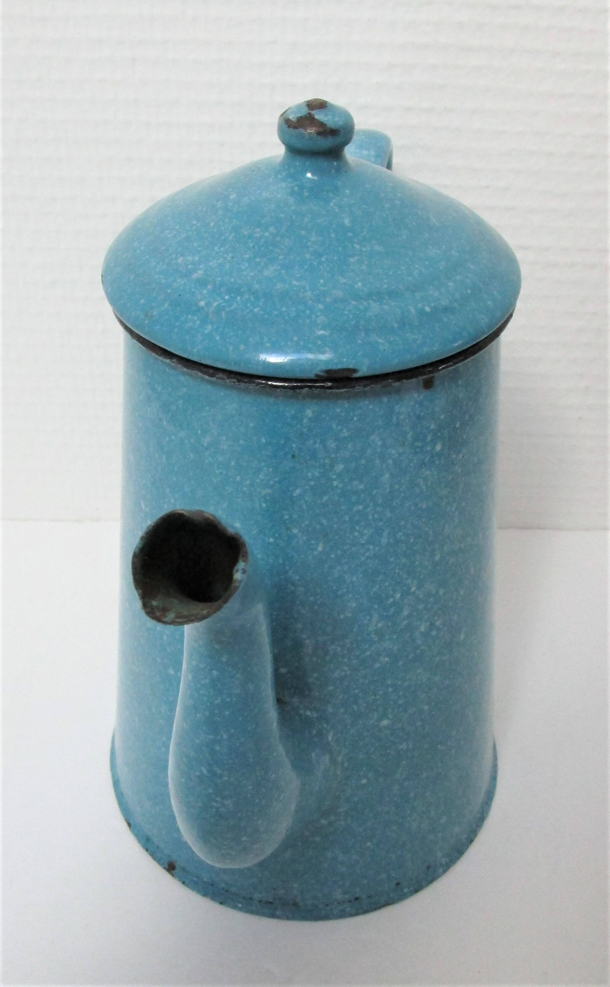 Mid-20th century speckled blue enameled sheet metal coffee maker