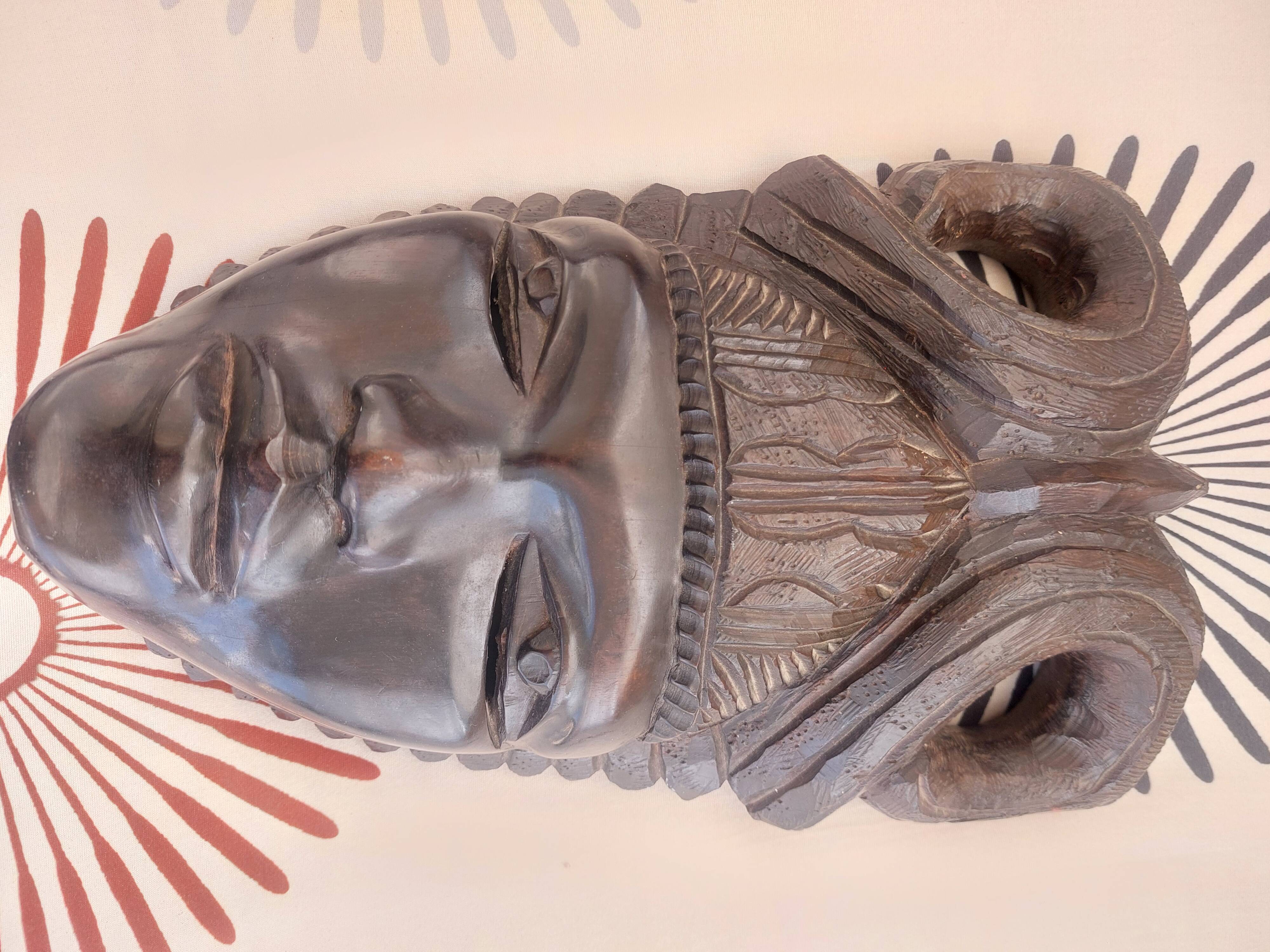 Ancient Carved Ebony Mask (2.9kg) - Tribal / Ethnic Art - 25cm