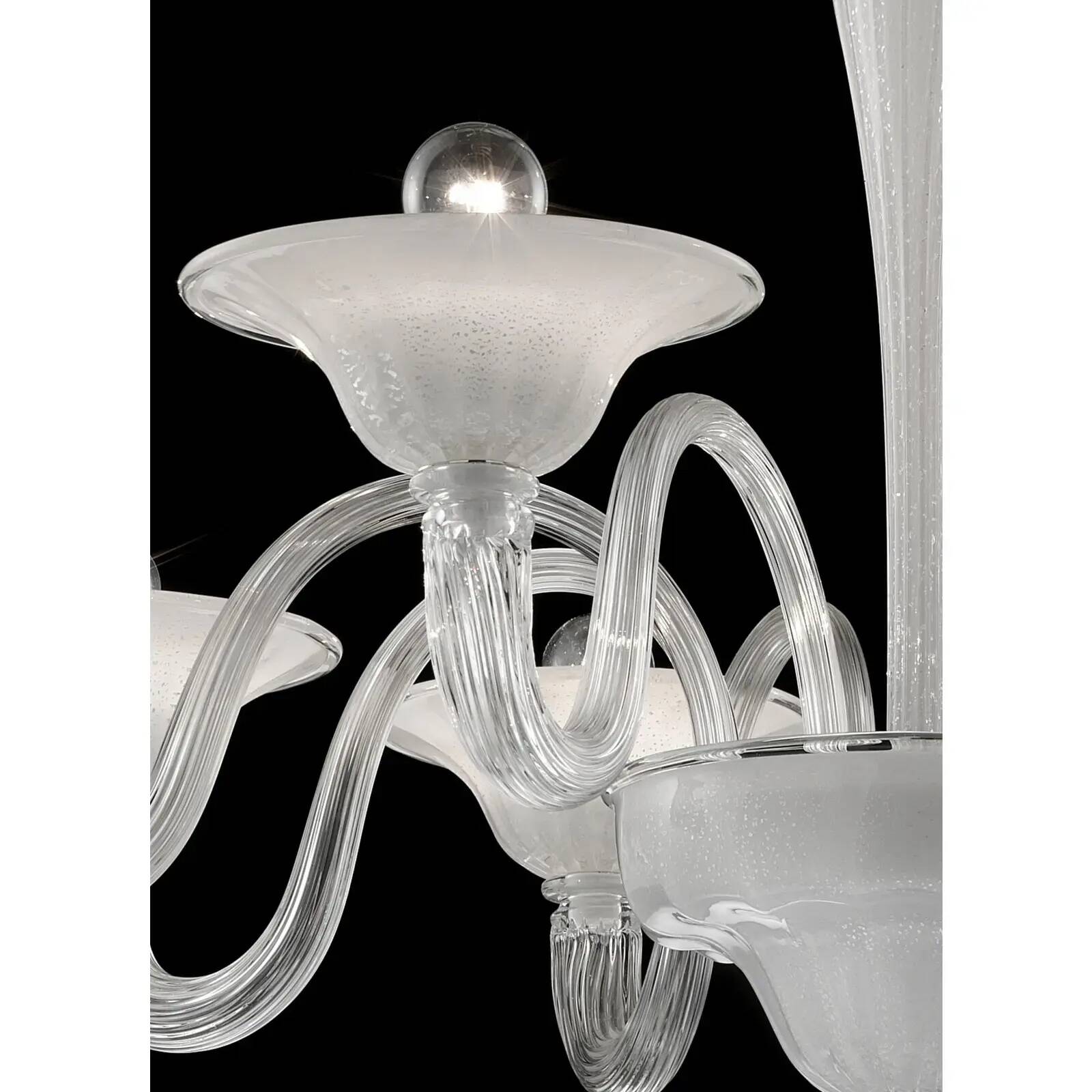 Modern Venetian Murano Glass Chandelier in Transparent and White Tones