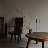 Brutalist oak round coffee table, Belgium, 1950s