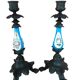Art Nouveau Candle Holder Pair – Chiseled Metal and Hand-Painted Porcelain
