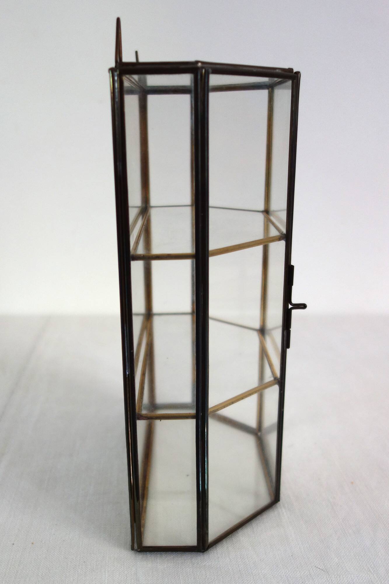 Vintage Wall Display Cabinet Glass, brass and mirror