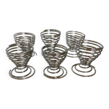 Six metal spiral spring egg cups